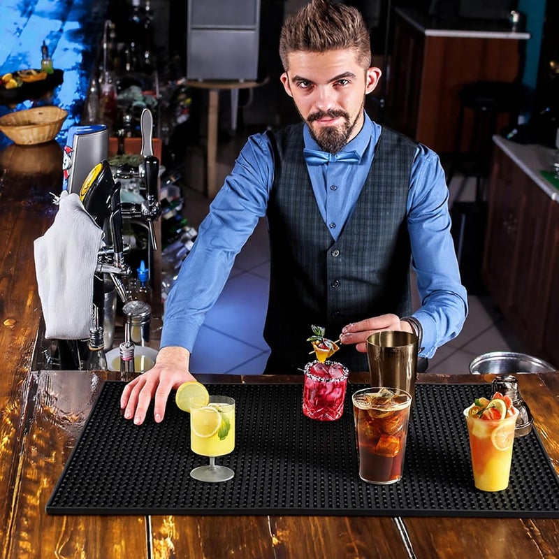 Tobeelec 2 Pcs Bar Mat for Countertop 24 x 12 Inch, Large Non Slip Rubber Mat Service Spill Cocktail Bartending Coffee Bar Mats for Hot Dishes Restaurants Barbershop Clippers Hot Pads, Black - Image 4